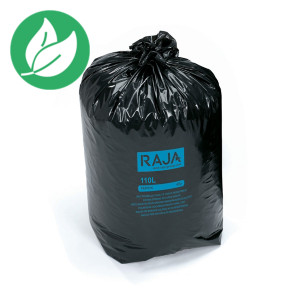 RAJA Sac poubelle 130 L noir pour déchets courants en plastique recyclé 55 microns diamètre 52,2 x H.120 cm