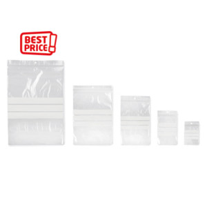 RAJA Sachet plastique à fermeture Zip et bande d'écriture - 10 x 15 cm - Epaisseur 50 microns - Transparent - Carton de 1000