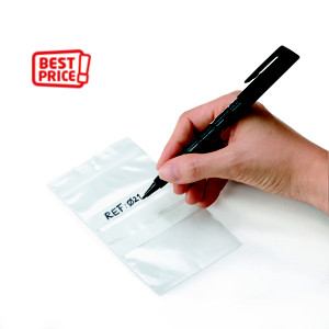 RAJA Sachet plastique à fermeture Zip et bande d'écriture - 23 x 32 cm - Epaisseur 50 microns - Transparent - Carton de 1000