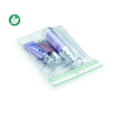 RAJA Sachet plastique recyclé à fermeture Zip - 8 x 12 cm - Epaisseur 60 microns - Transparent - Carton de 1000 - 1