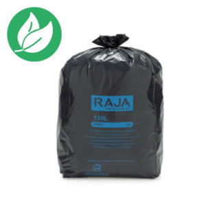 RAJA Sacs poubelle recyclés à usage intensif 130 L - 65 microns diamètre 52.2 x H.120 cm - Noir