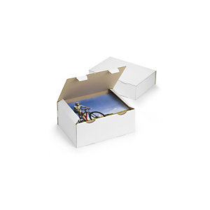 RAJA Scatola postale cartone onda singola, 18,5 x 10,5 x 3 cm, Chiusura ad incastro, Bianco (confezione 50 pezzi)
