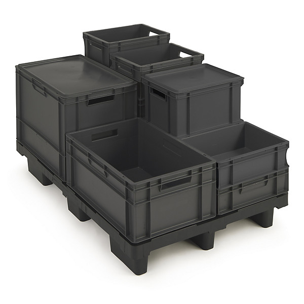 RAJA Stackable Euro Containers and Lids - Black - 1