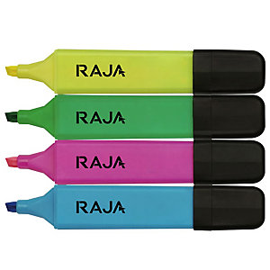 RAJA Surligneur pointe biseautée 1 et 5 mm - Coloris assortis - Pochette de 4