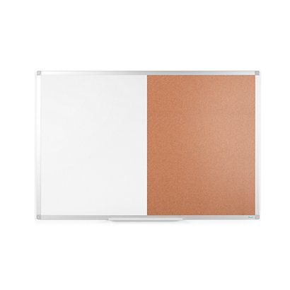 RAJA Tablón combinado, corcho/pizarra blanca, marco de aluminio, 1200 x 900 mm, marrón/blanco - 1
