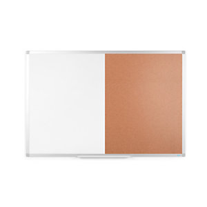RAJA Tablón combinado, corcho/pizarra blanca, marco de aluminio, 900 x 600 mm, marrón/blanco