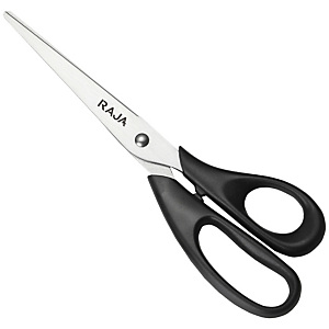 RAJA Tijeras de oficina, acero inox de punta aguda, mango asimétrico de plástico reciclado, 20,5 cm, negro