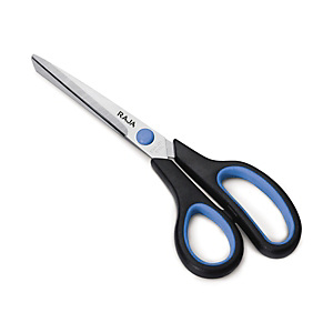 RAJA Tijeras de oficina, acero inox de punta redonda, mango asimétrico de agarre suave, para zurdos, 20 cm, negro y rojo RAJA Tijeras de oficina, acero inox de punta redonda, mango asimétrico de agarre suave, para zurdos, 20 cm, negro y rojo