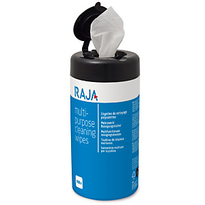 RAJA Toallitas de limpieza multiusos, húmedas, envase con dispensador, 100 toallitas RAJA Toallitas de limpieza multiusos, húmedas, envase con dispensador, 100 toallitas