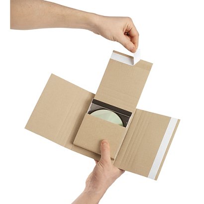 RAJA Étui emballage postal carton brun avec fermeture adhésive - 14 x 12,5 cm - 1 à 4 CD ou jeux vidéo - Lot de 25 - 1
