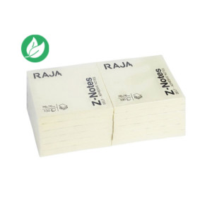 RAJA Z-Notes auto-adhésives 76 x 76 mm - Jaune - Lot de 12 blocs de 100 feuilles