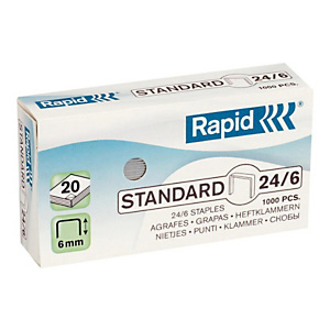 Rapid Grapas estándar (24/6), 6 mm de longitud de patilla, acero galvanizado, caja de 1000 Rapid Grapas estándar (24/6), 6 mm de longitud de patilla, acero galvanizado, caja de 1000