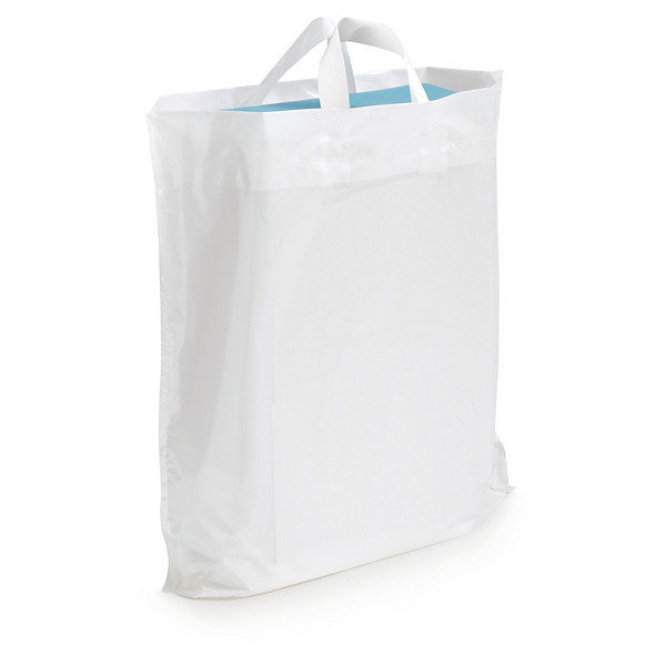 Recycled plastic carrier bags with soft handles, 600x550x100mm, pack of 250 - 1