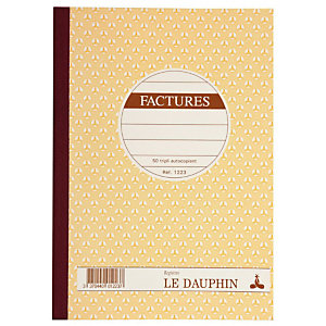 REGISTRES LE DAUPHIN Manifold autocopiant 'Facture', triple exemplaires 21x14,8 cm, 50 pages - lot de 5
