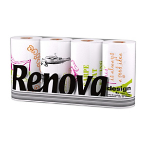 Renova Essuie-mains pour la cuisine Design, double épaisseur, 40 feuilles, blanc (Lot de 8) Renova Essuie-mains pour la cuisine Design, double épaisseur, 40 feuilles, blanc (Lot de 8)