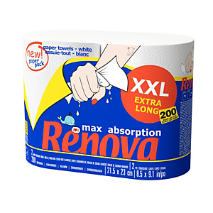 Renova Essuie-tout Maxi absorption double épaisseur - Lot de 2 rouleaux XXL de 100 feuilles - Blanc Renova Essuie-tout Maxi absorption double épaisseur - Lot de 2 rouleaux XXL de 100 feuilles - Blanc