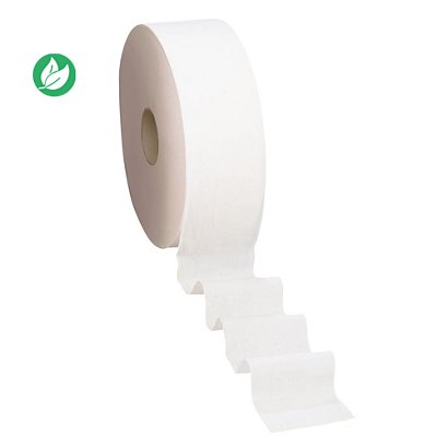 Renova Green - Papier toilette Mini Jumbo double épaisseur - Bobine 450 feuilles - Ouate gaufrée - Blanc - Lot 12 rouleaux - 1