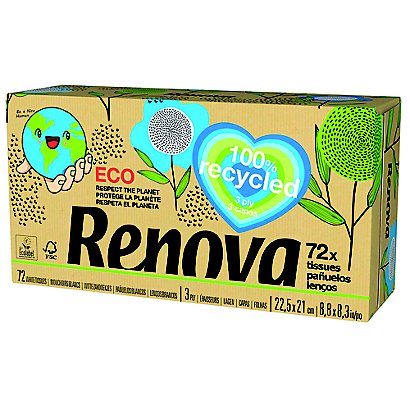 RENOVA Mouchoirs Renova 100% recyclé, 30 boîtes de 72 mouchoirs