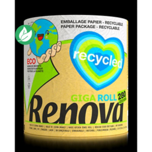 Renova Papier d'essuyage multi-usage Gigaroll double épaisseur recyclé 280 feuilles - Blanc Renova Papier d'essuyage multi-usage Gigaroll double épaisseur recyclé 280 feuilles - Blanc
