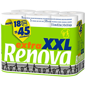 Renova Papier toilette Extra XXL double épaisseur - Maxi rouleau compact de 325 feuilles - Blanc - Carton de 18 rouleaux