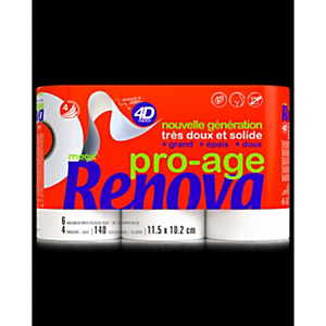 Renova Papier toilette Magic 4D Pro Age - Rouleau de 140 feuilles - Blanc - Lot de 6 rouleaux Renova Papier toilette Magic 4D Pro Age - Rouleau de 140 feuilles - Blanc - Lot de 6 rouleaux