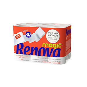 Renova Papier toilette Magic 4D Standard double épaisseur - Rouleau de 160 feuilles - Blanc - Carton de 48 rouleaux Renova Papier toilette Magic 4D Standard double épaisseur - Rouleau de 160 feuilles - Blanc - Carton de 48 rouleaux