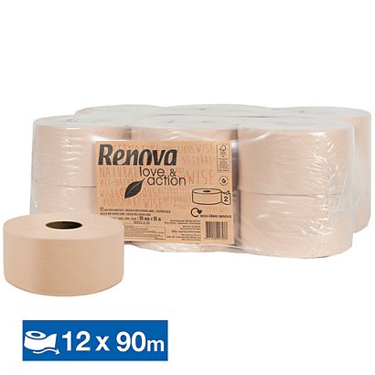 RENOVA Papier toilette Renova Love & Action Jumbo 2 épaisseurs, lot de 12 rouleaux
