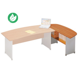 Retour de bureau direction Pronto réversible - L.166 x P.54 cm - Plateau Aulne -  Pieds Aluminium