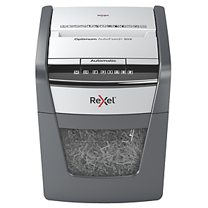 Rexel Destructeur de documents Optimum Auto+ 50X coupe croisée DIN P4 - 50 feuilles - corbeille 20L Rexel Destructeur de documents Optimum Auto+ 50X coupe croisée DIN P4 - 50 feuilles - corbeille 20L