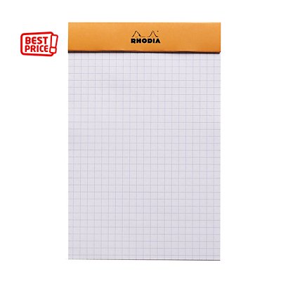 Rhodia Bloc notes agrafé orange 11 x 17 cm - 80g - Petits carreaux 5x5 - 80 feuilles - 1