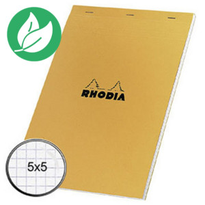 Rhodia Bloc notes orange agrafé A4 21 x 29,7 cm - petits carreaux 5x5 - 80 feuilles