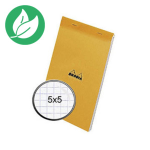 Rhodia Bloc notes orange agrafé A5 14,8 x 21 cm - petits carreaux 5x5 - 80 feuilles Rhodia Bloc notes orange agrafé A5 14,8 x 21 cm - petits carreaux 5x5 - 80 feuilles