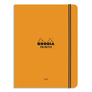 RHODIA Carnet dos carré collé Unlimited 120 pages 5x5 format 16x21cm. Fermeture élastique. Coloris orange