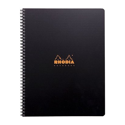 Rhodia Carnet Rhodiactive A4+ avec reliure à spirales, couverture en polypropylène, 80 feuilles/160 pages, pages quadrillées, noir