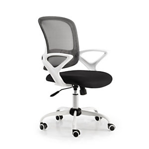Rib, silla operativa, basculante centrado, estructura blanca, tapizado negro