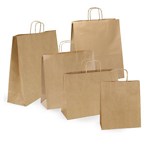 Ribbed brown paper carrier bags with twisted handles