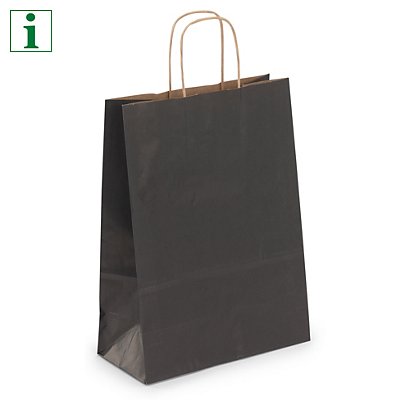 Ribbed Kraft paper carrier bags, black, 220x290x100mm, pack of 50 - 1