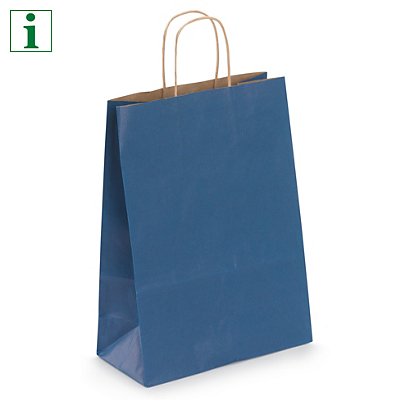 Ribbed Kraft paper carrier bags, blue, 220x290x100mm, pack of 50 - 1