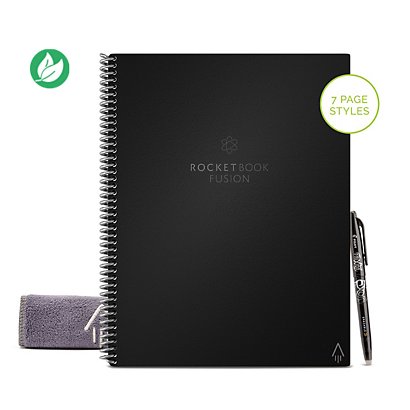 Rocketbook Fusion Cahier à spirale connecté réutilisable A4 21 x 29,7 cm - Noir - 42 pages - 1