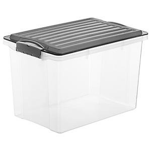 ROTHO Stackbox Contenitore Archivio Componibile, Polipropilene, Coperchio removibile, Trasparente e Grigio, 395 x 275 x 258 mm, 19 l ROTHO Stackbox Contenitore Archivio Componibile, Polipropilene, Coperchio removibile, Trasparente e Grigio, 395 x 275 x 258 mm, 19 l