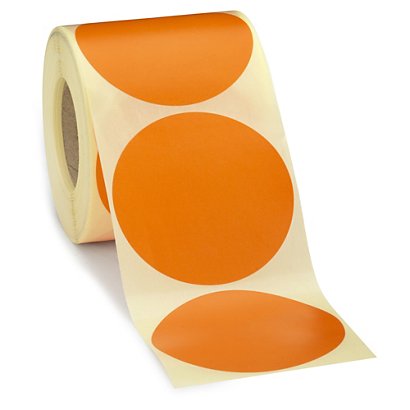 Rotolo da 500 bollini adesivi amovibili arancio diametro 70mm