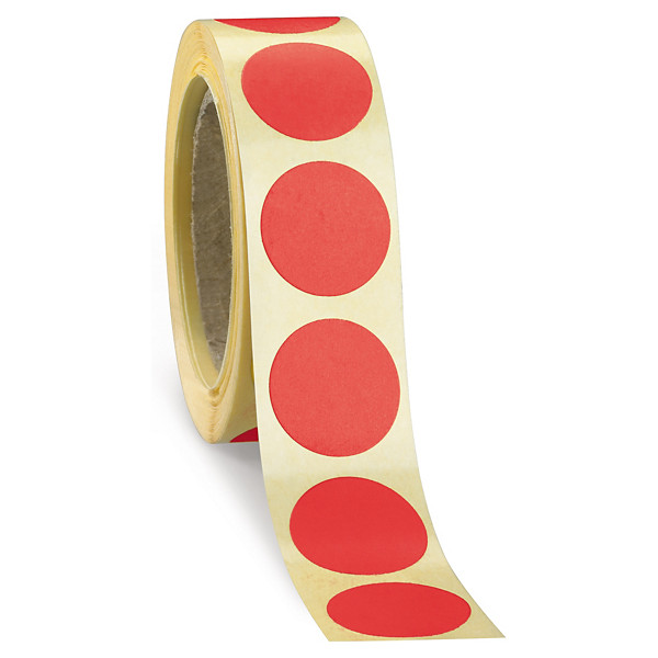 Rotolo da 500 bollini adesivi amovibili rossi diametro 20mm