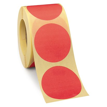 Rotolo da 500 bollini adesivi amovibili rossi diametro 50mm
