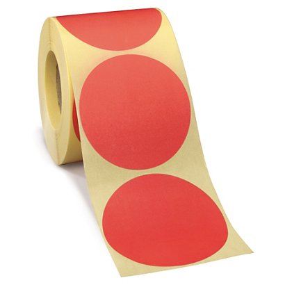 Rotolo da 500 bollini adesivi amovibili rossi diametro 70mm