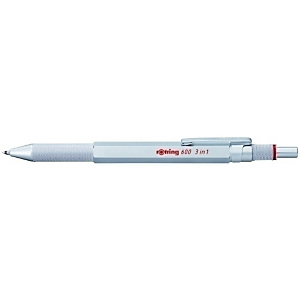 ROTRING 600 Bolígrafo multifunción, 3 funciones, cuerpo plateado, tinta colores azul, rojo y portaminas ROTRING 600 Bolígrafo multifunción, 3 funciones, cuerpo plateado, tinta colores azul, rojo y portaminas