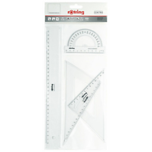 Rotring Centro Conjunto de geometría de 4 piezas con regla de 30 cm, transportador de 180° y juego de escuadras de 30°/60° y 45° de plástico transparente Rotring Centro Conjunto de geometría de 4 piezas con regla de 30 cm, transportador de 180° y juego de escuadras de 30°/60° y 45° de plástico transparente