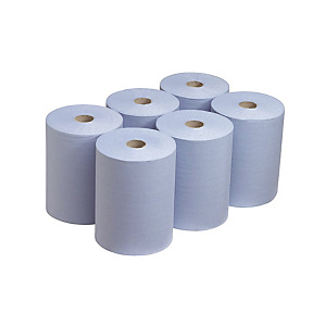 Rouleaux essuie-mains Scott ouate mixte bleue 1 épaisseur, lot de 6 Rouleaux essuie-mains Scott ouate mixte bleue 1 épaisseur, lot de 6
