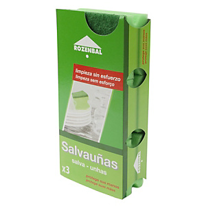 ROZENBAL Estropajos de fibra verde con salvauñas, 7 x 9 cm ROZENBAL Estropajos de fibra verde con salvauñas, 7 x 9 cm