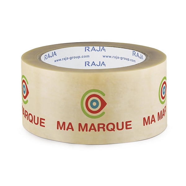 Ruban adhésif polypropylène transparent 32 microns 50mm x 66m impression 3 couleurs