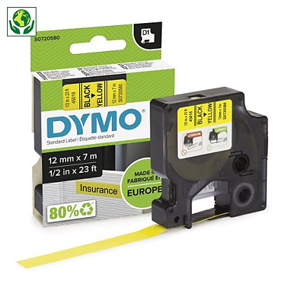 Étiquettes pour étiqueteuse D1 DYMO 12 mm noir et blanc - Recharge
